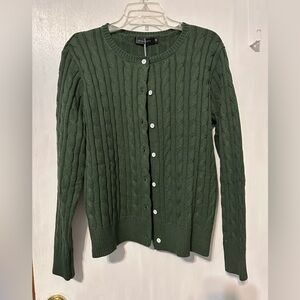 Women’s Cable Knit Open Front Cardigan Sweater, Green, Size Medium, NWT